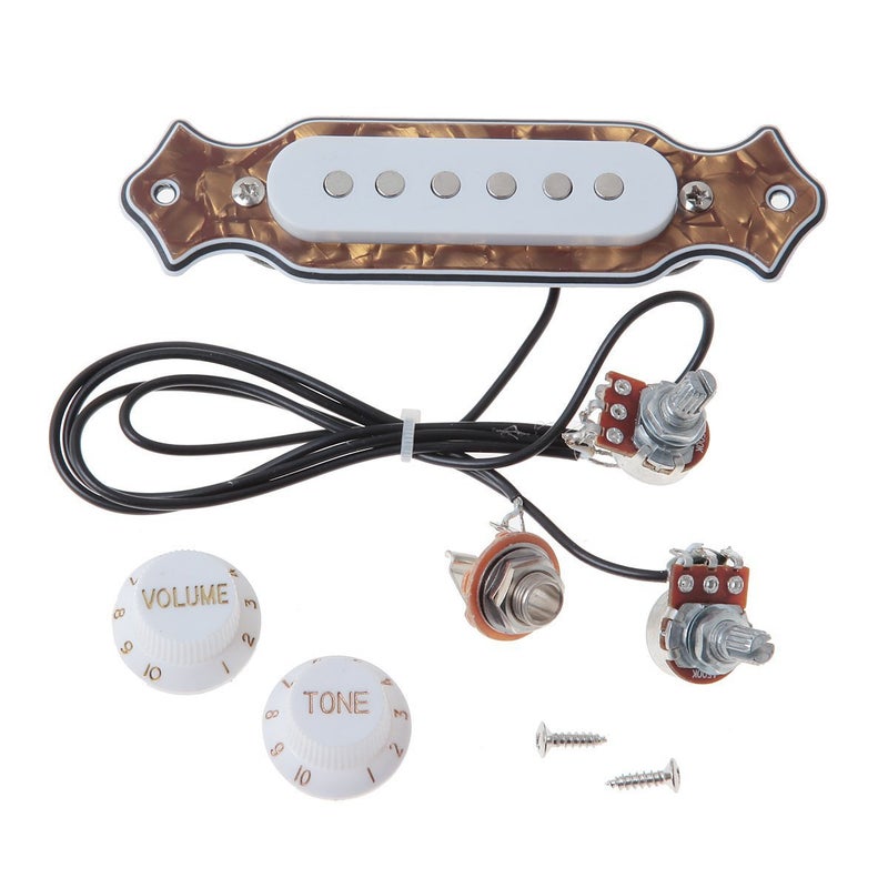 TraderPlus 1 sets Pre-wired 6-string Cigar Box Guitar Pickup with Volume & Tone for Electric Guitar (Brown) - Image 2